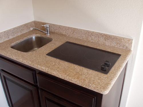 Kitchenette top sink and cook top